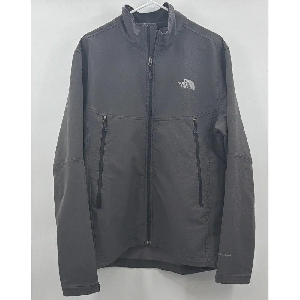 North Face Flash Dry Full Zip Jacket‎ Fleece Lining Large Gray Softshell